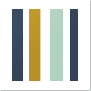 4 Stripe Minimalist Color Block Pattern in Navy Blue, Ochre Gold, Duck Egg, and White Posters and Art